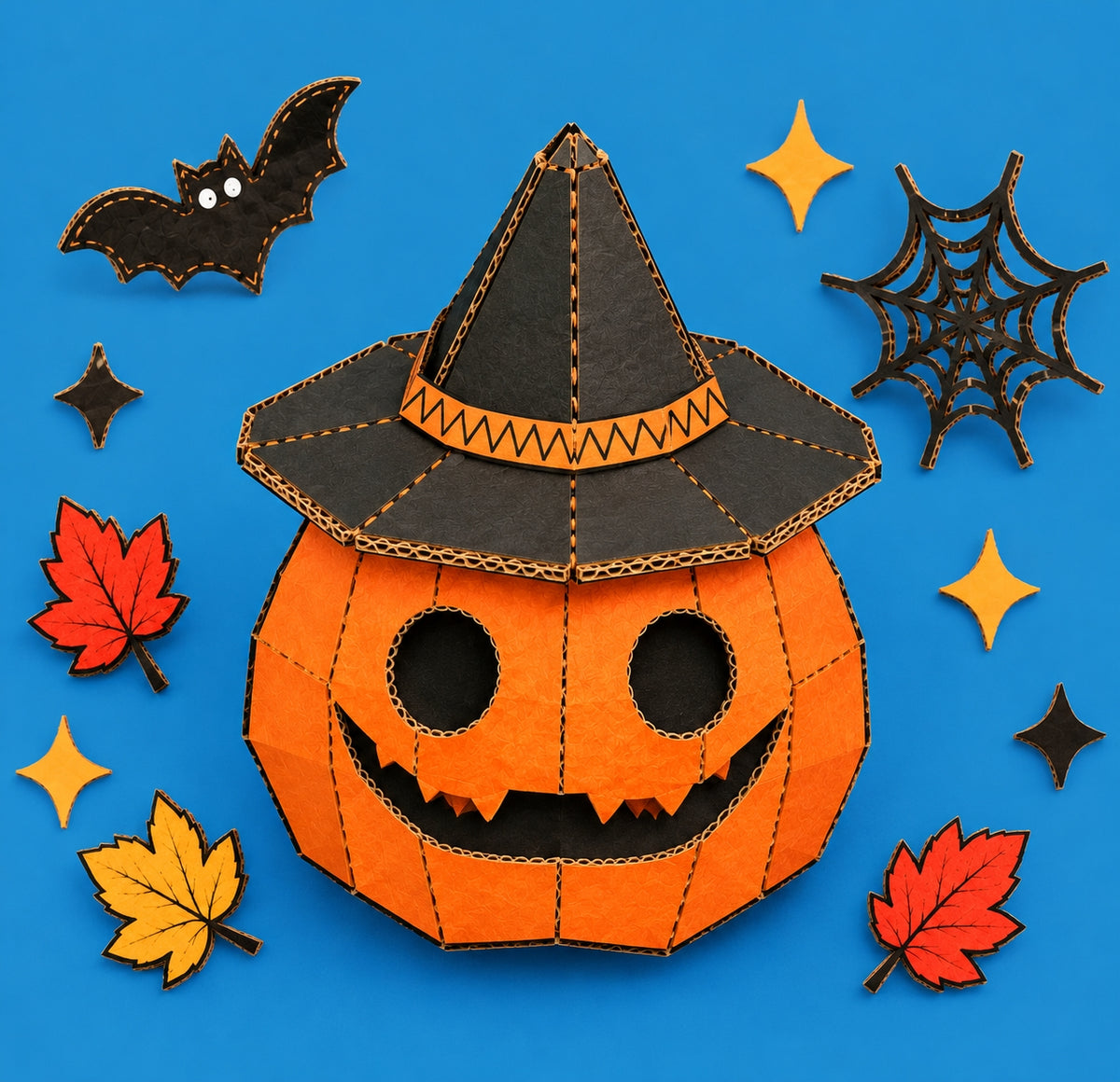 DIY Halloween Wearable Pumpkin Head with Witch Hat – Printable Cardboard Craft PDF Template